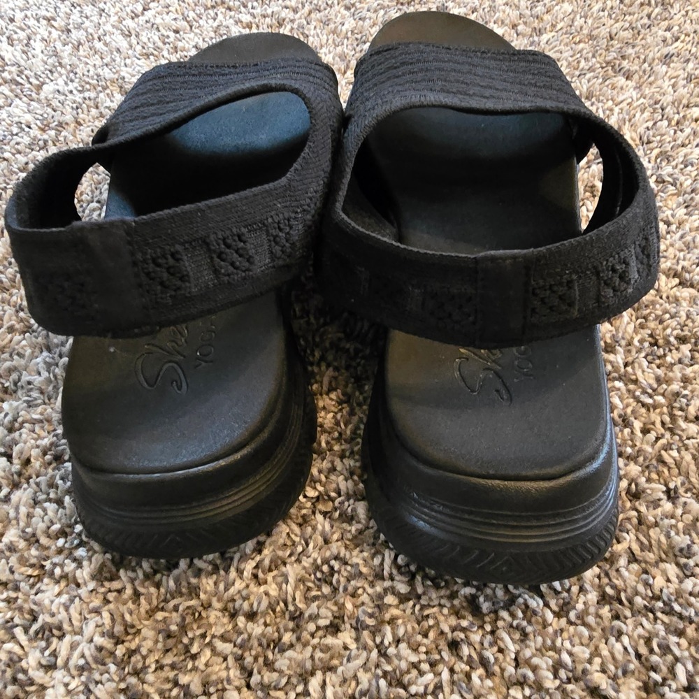 Skechers Flex-Lite Yoga Foam Sandals Womens 9 Black Stretch Fit Slingback Sporty - Picture 2 of 7